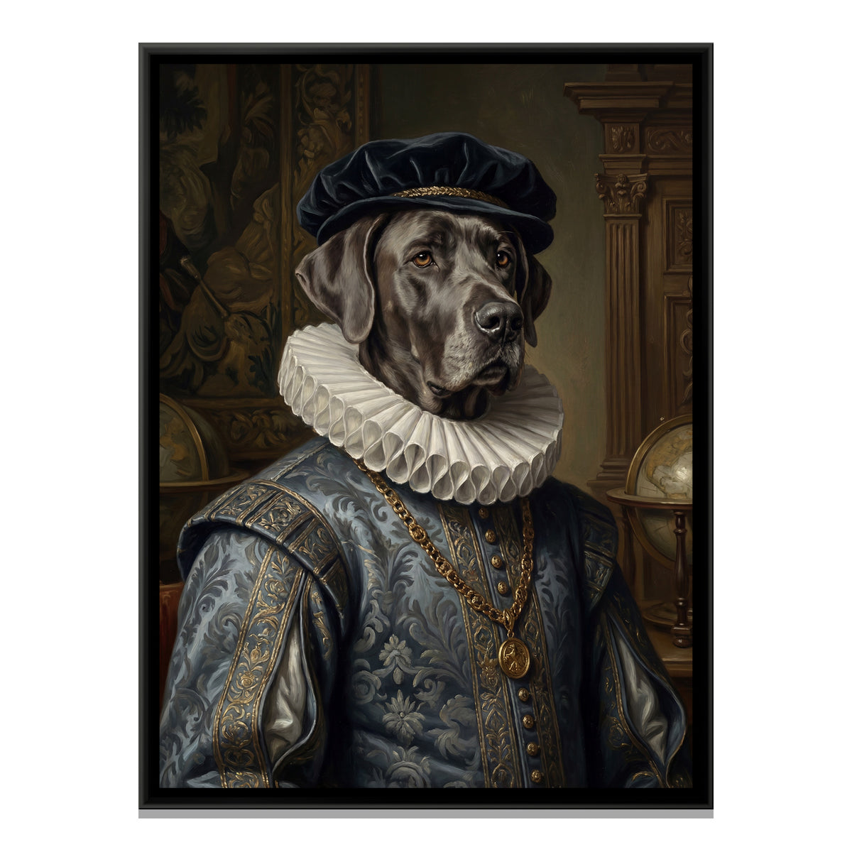 Renaissance Dog Portrait — framed canvas print, front view