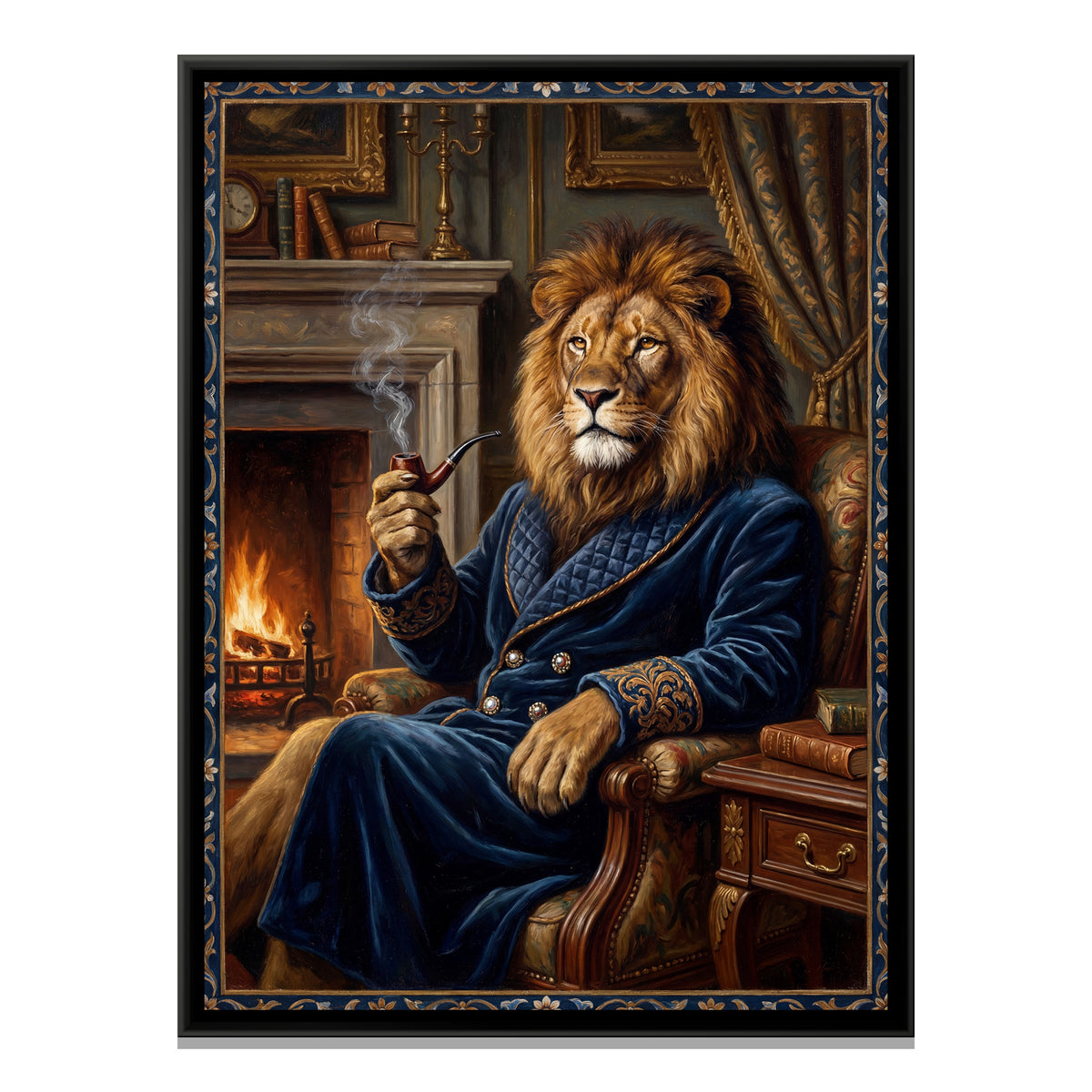 Lion Smoking a Pipe — framed canvas print, front view