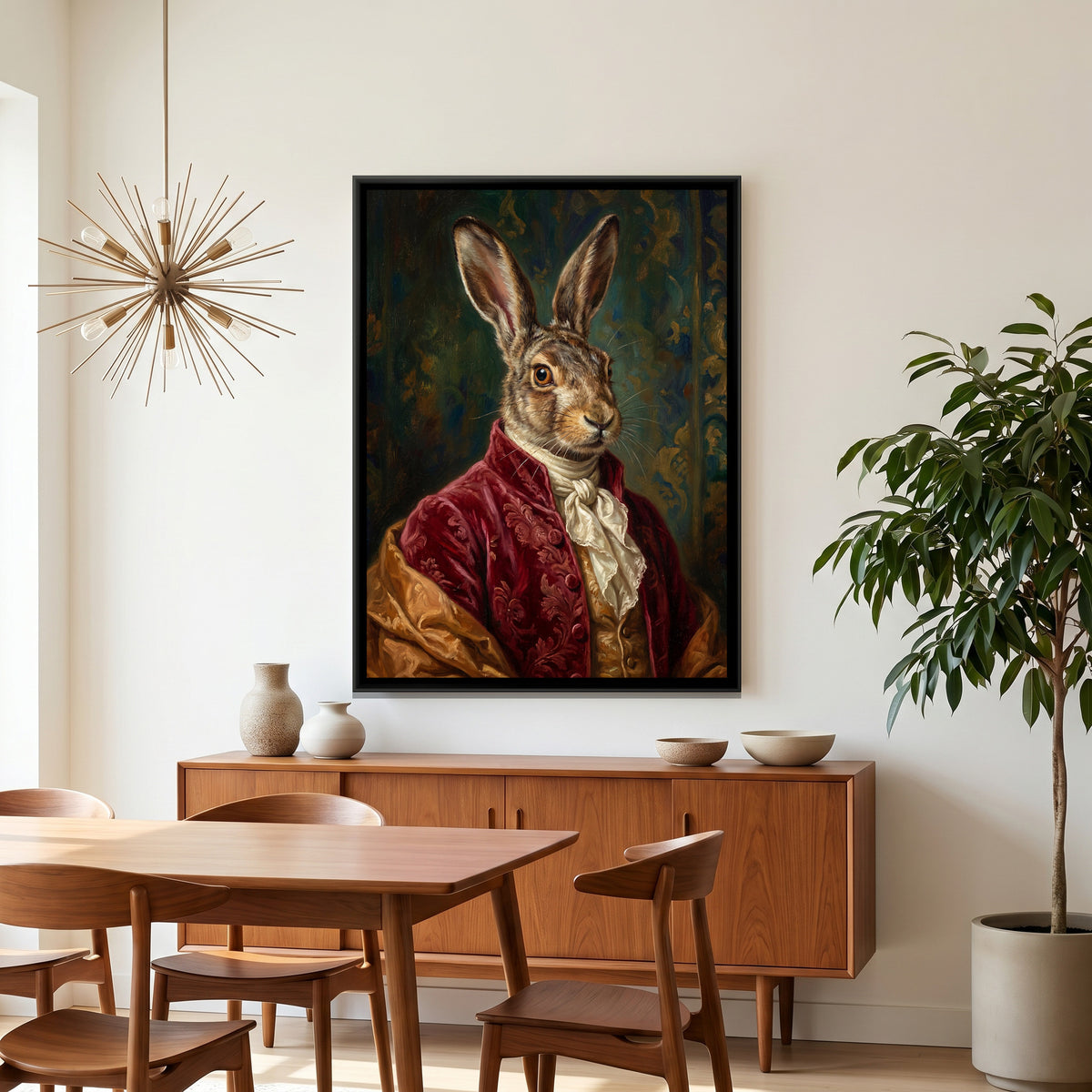 Hare Portrait — canvas art shown in a styled room