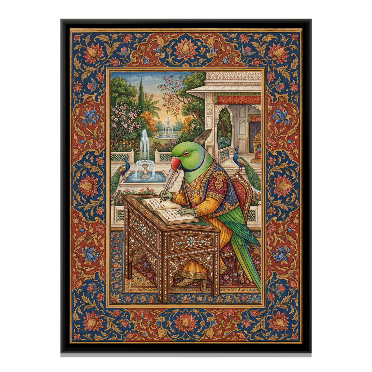 Mughal Parrot — framed canvas print, front view