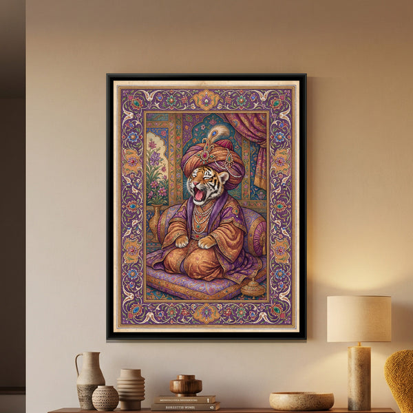Mughal Tiger Cub — framed canvas art hung on a wall