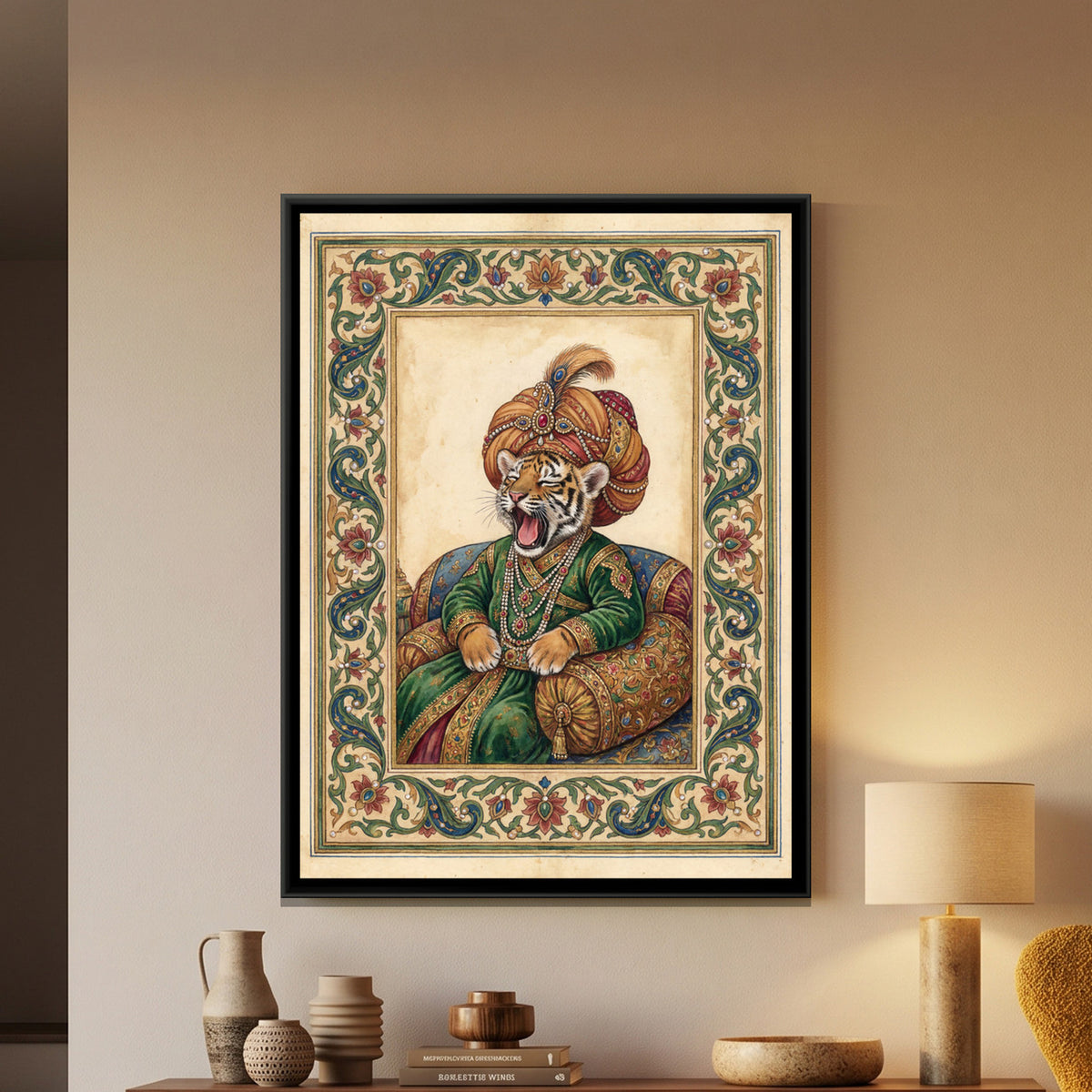 Mughal Tiger Cub — framed canvas art hung on a wall