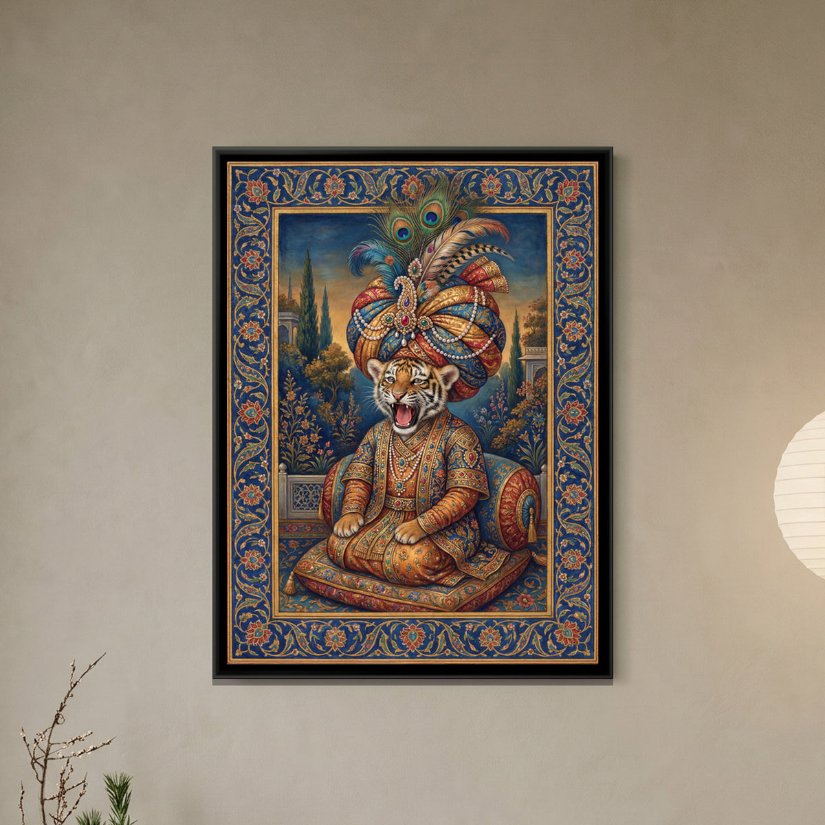Mughal Tiger Cub — framed canvas art hung on a wall