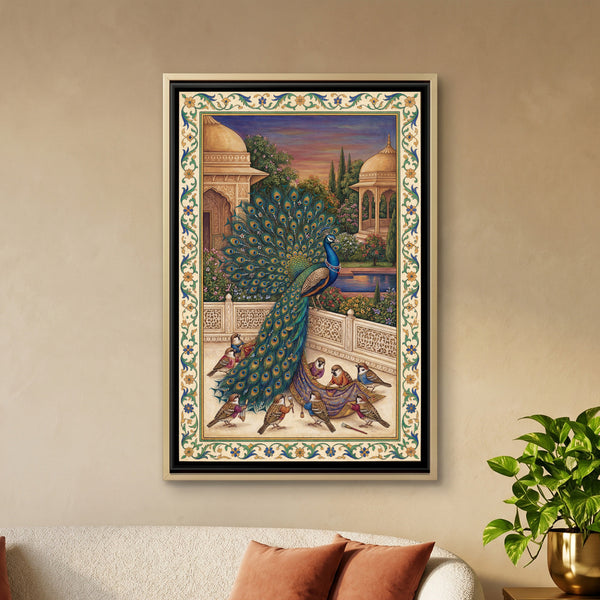 Mughal Peacock — framed canvas art hung on a wall