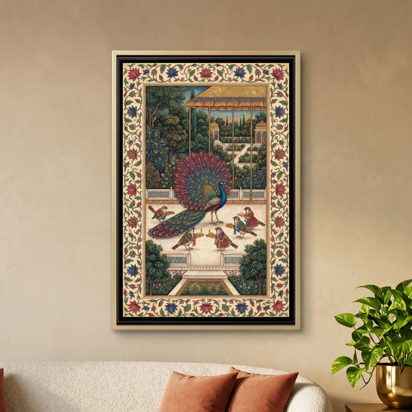 Mughal Peacock — framed canvas art hung on a wall