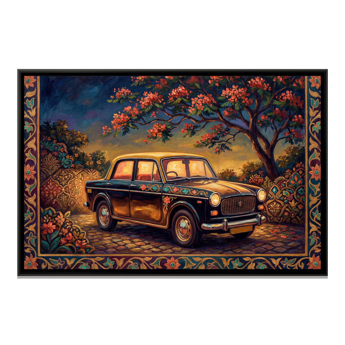 Vintage Taxi — framed canvas print, front view