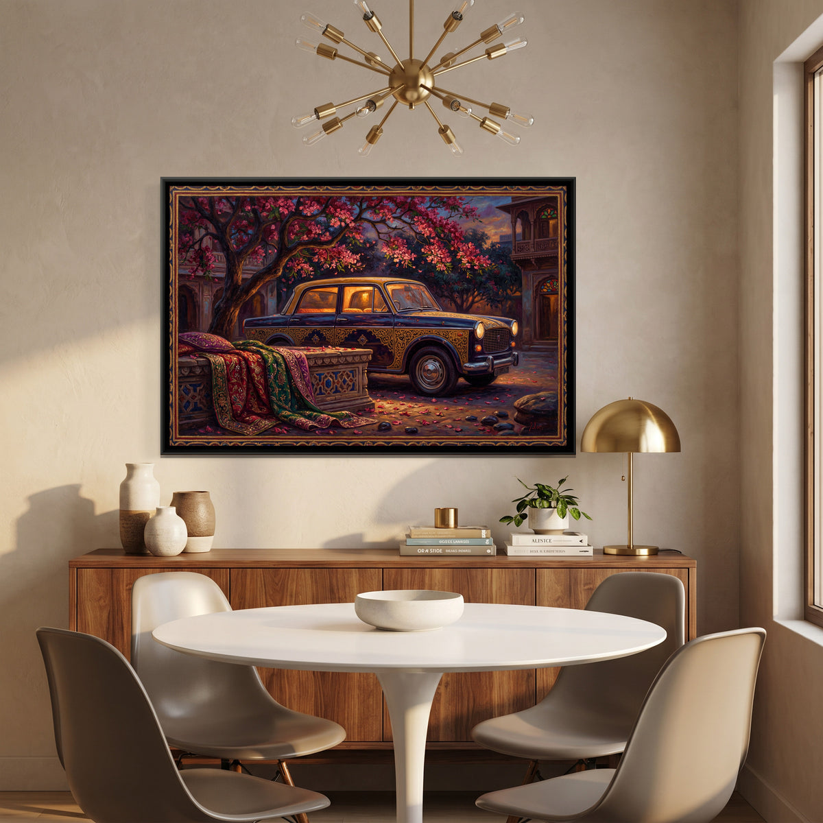 Vintage Taxi — canvas art shown in a styled room