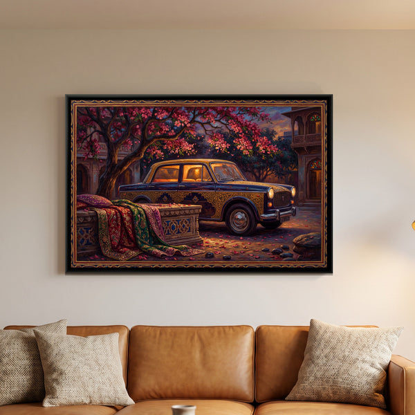 Vintage Taxi — framed canvas art hung on a wall