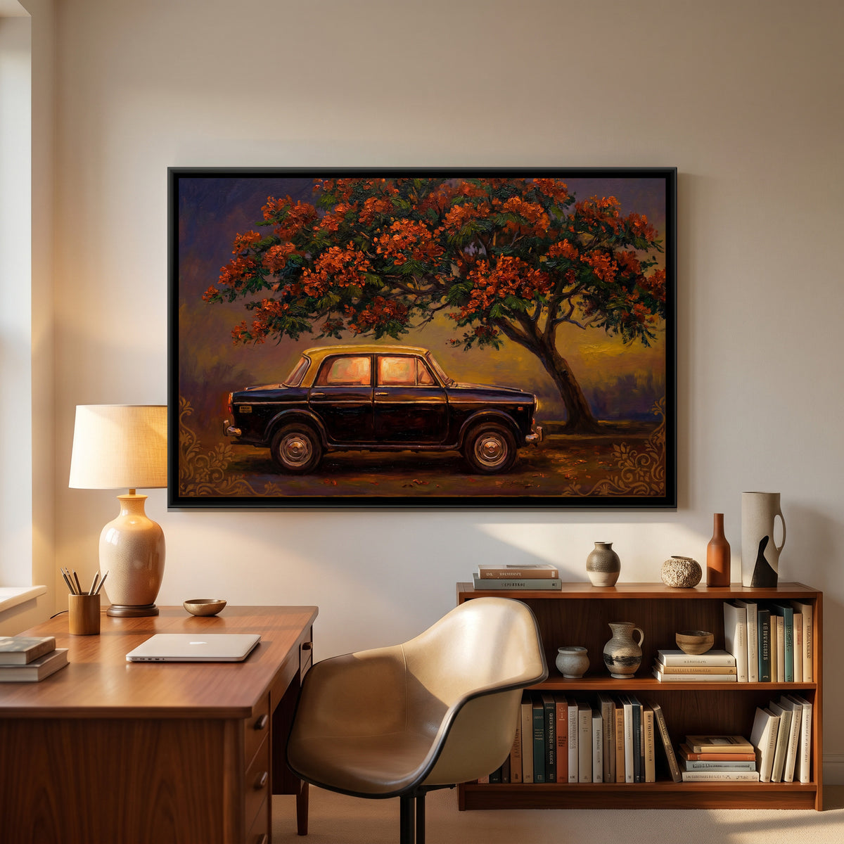 Vintage Taxi — canvas art shown in a styled room