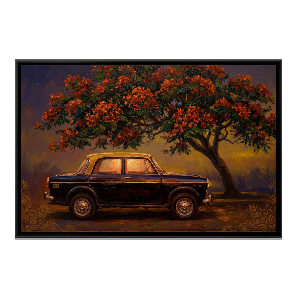 Vintage Taxi — framed canvas print, front view