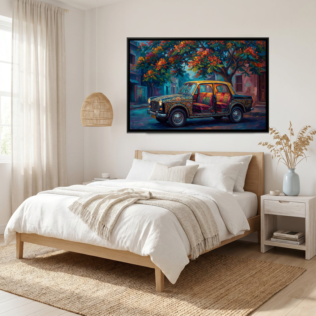 Vintage Taxi — canvas art shown in a styled room