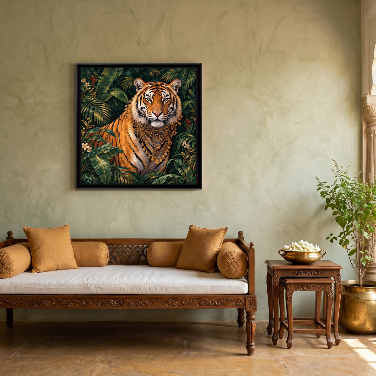 Jungle Tiger custom canvas — canvas art shown in a second room setting